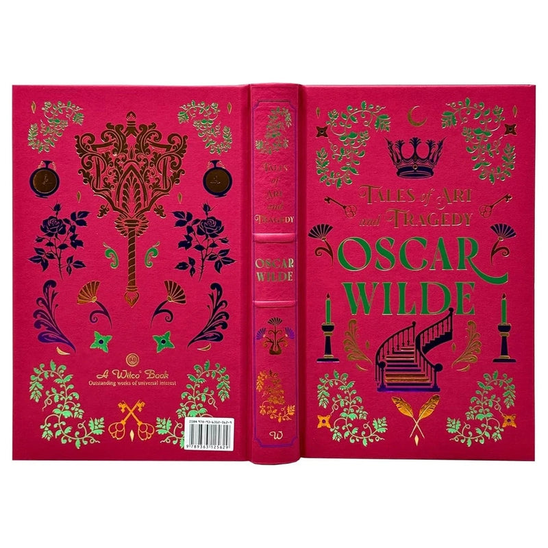 Leather-bound copy of Tales of Art and Tragedy by Oscar Wilde, classic fiction book with ornate cover design.