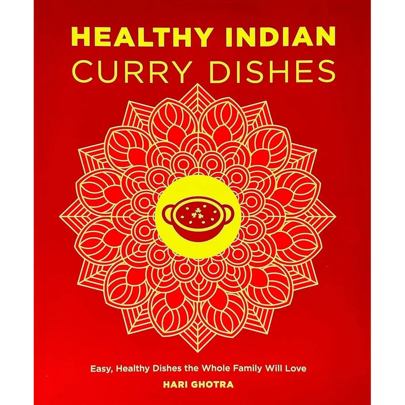 Set of two books by Hari Ghotra and Dan Toombs featuring healthy Thai and Indian curry recipes, with colorful dish photos.