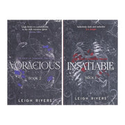 Hachette collection of Leigh Rivers' The Edge of Darkness Trilogy with two fiction books, Insatiable and Voracious, displayed together.