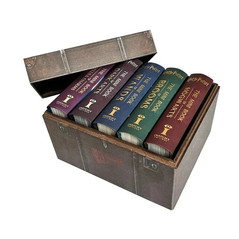 Harry Potter mini book trunk collection by Insight Editions featuring hardcover books from J.K. Rowling's fiction series.