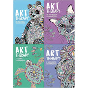 Art Therapy Colouring Series 4 books set featuring designs by Richard Merritt, Hannah Davies, Cindy Wilde, and Jo Taylor for stress relief.
