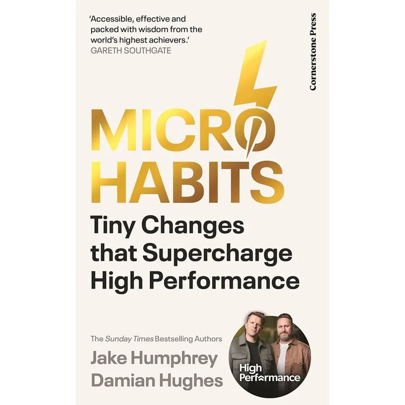 Micro-Habits and High Performance books by Jake Humphrey and Damian Hughes, paperback collection set on a plain background.