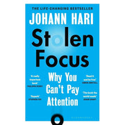 Collection of Johann Hari's Magic Pill and Stolen Focus 2 paperback books by Bloomsbury Publishing, featuring colorful cover art.