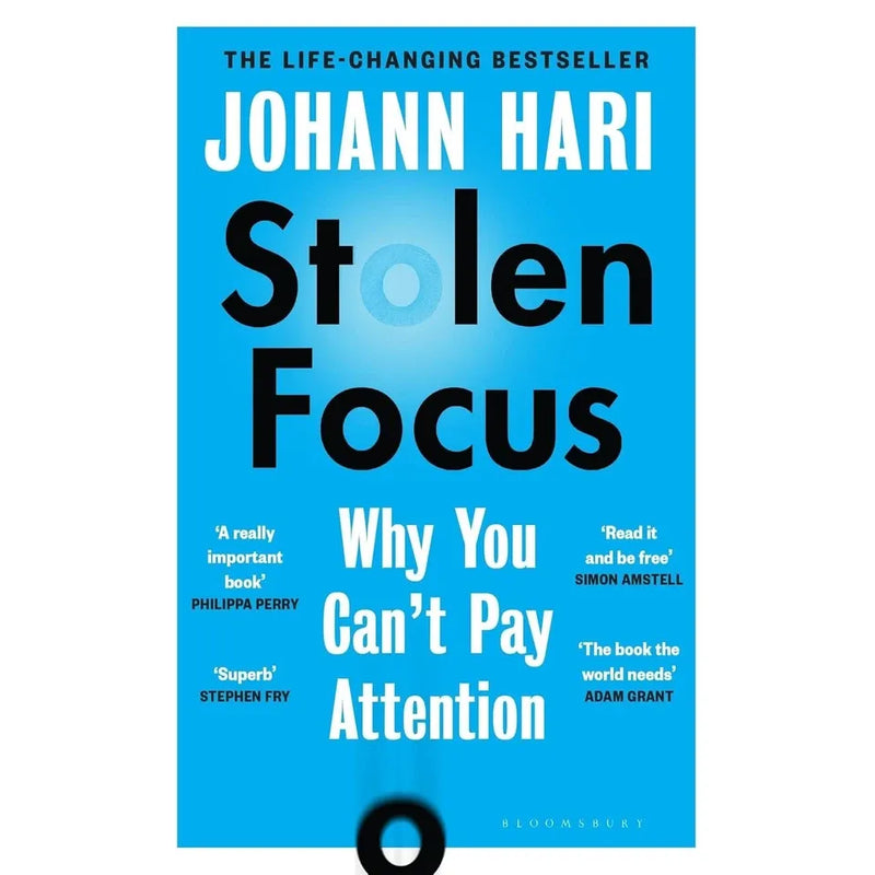 Collection of Johann Hari's Magic Pill and Stolen Focus 2 paperback books by Bloomsbury Publishing, featuring colorful cover art.