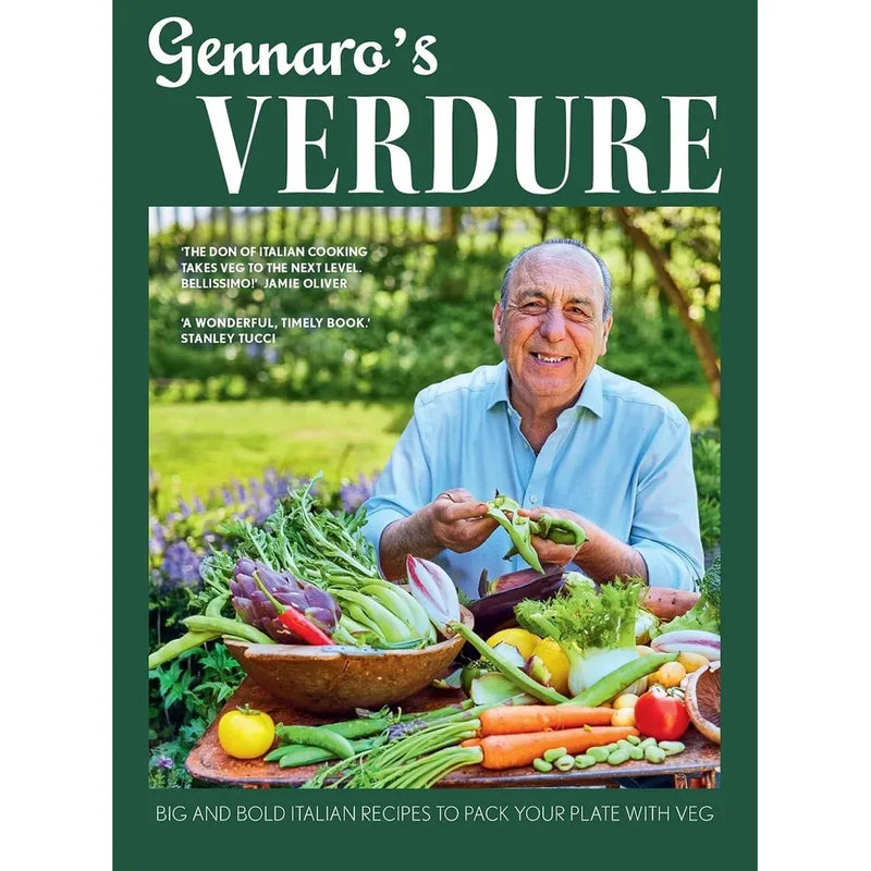 Italian table cookbook set featuring Gennaro Contaldo and Theo Randall, with recipes and insights on Italian cuisine and vegetables.