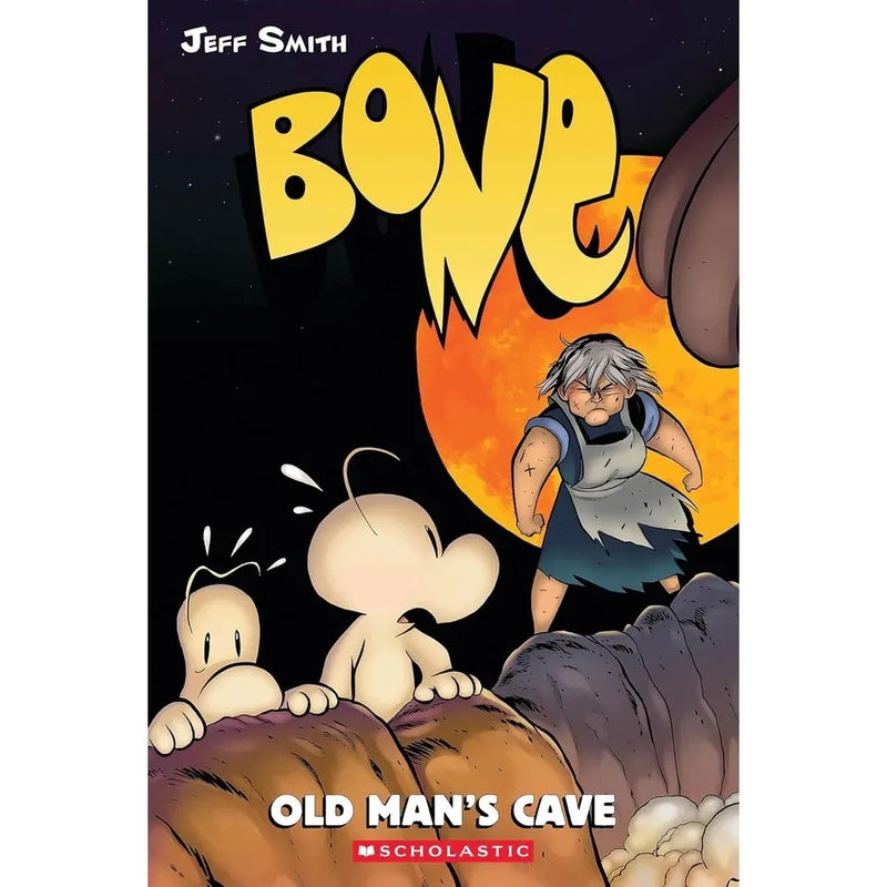 Jeff Smith's Bone 6-Book collection set featuring out from Boneville, The Great Cow Race, Eyes of the Storm, in paperback format.