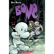 Jeff Smith's Bone 6-Book Collection set featuring Out from Boneville, The Great Cow Race, Eyes of the Storm, paperback fiction by Scholastic.