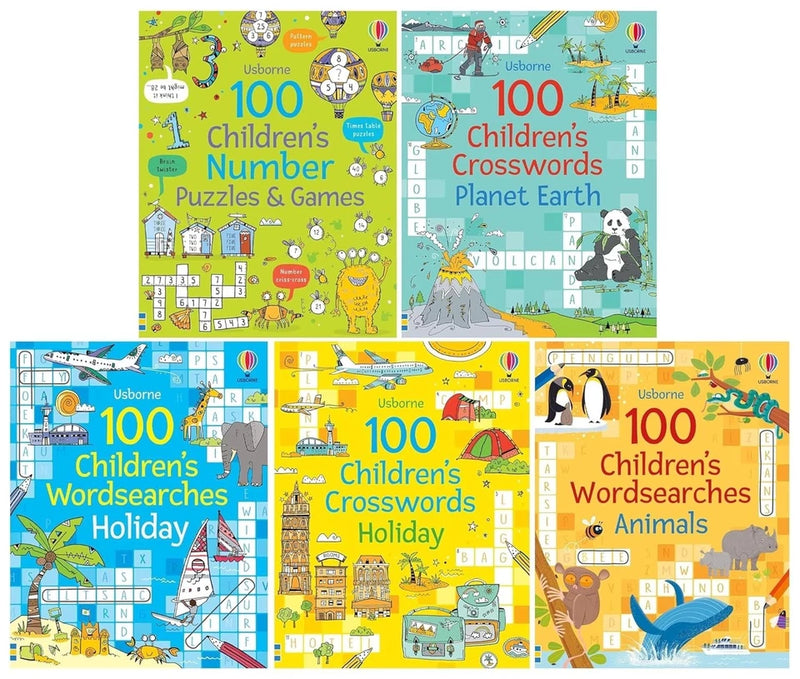100 Children's Puzzles, Crosswords & Wordsearches 5 Books Collection Set by Phillip Clarke - Non Fiction - Paperback