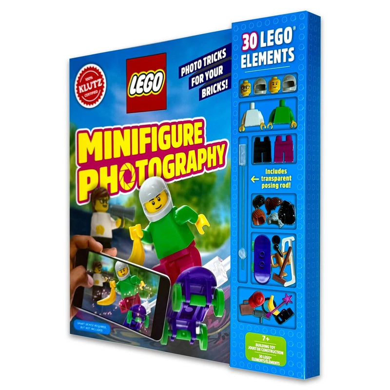 LEGO Minifigure Photography book by Scholastic featuring colorful LEGO minifigure images and photography tips, cover view.