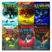 Six-book set of Warriors Cat The Broken Code Series by Erin Hunter, featuring colorful cover art from HarperCollins.