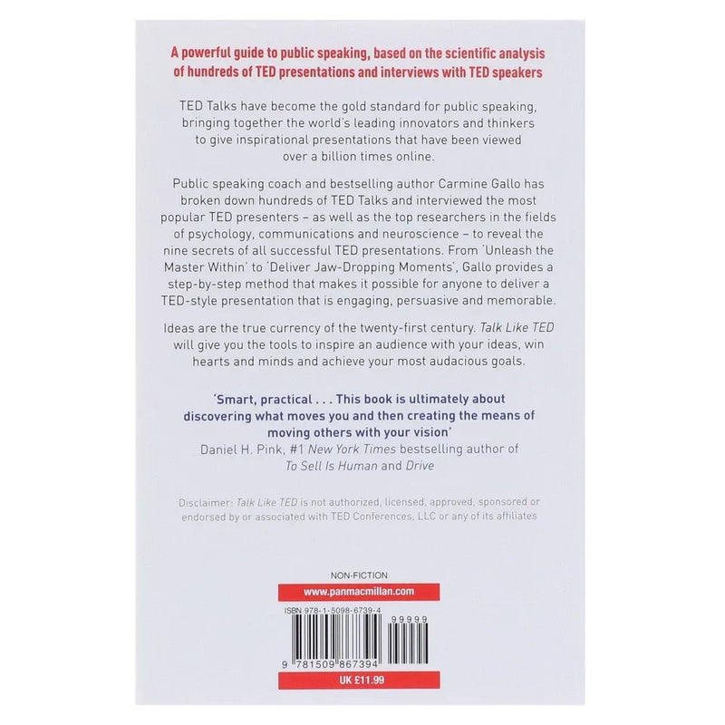 Talk Like TED: The 9 Public Speaking Secrets of the World's Top Minds by Carmine Gallo paperback book cover