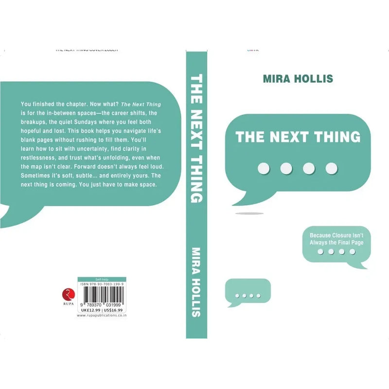 Cover of "The Next Thing" by Mira Hollis, published by Rupa Publications, featuring abstract artwork with a modern design.