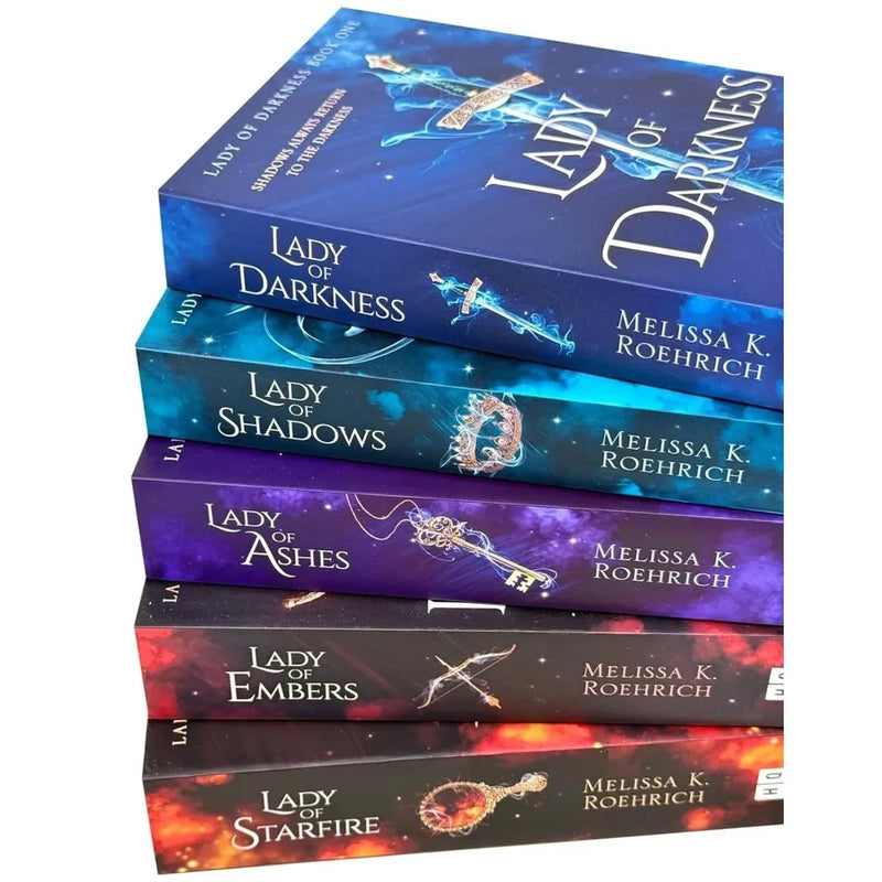 Lady of Darkness book collection set by Melissa K. Roehrich, featuring five fantasy novels including Lady of Shadows and Lady of Embers.