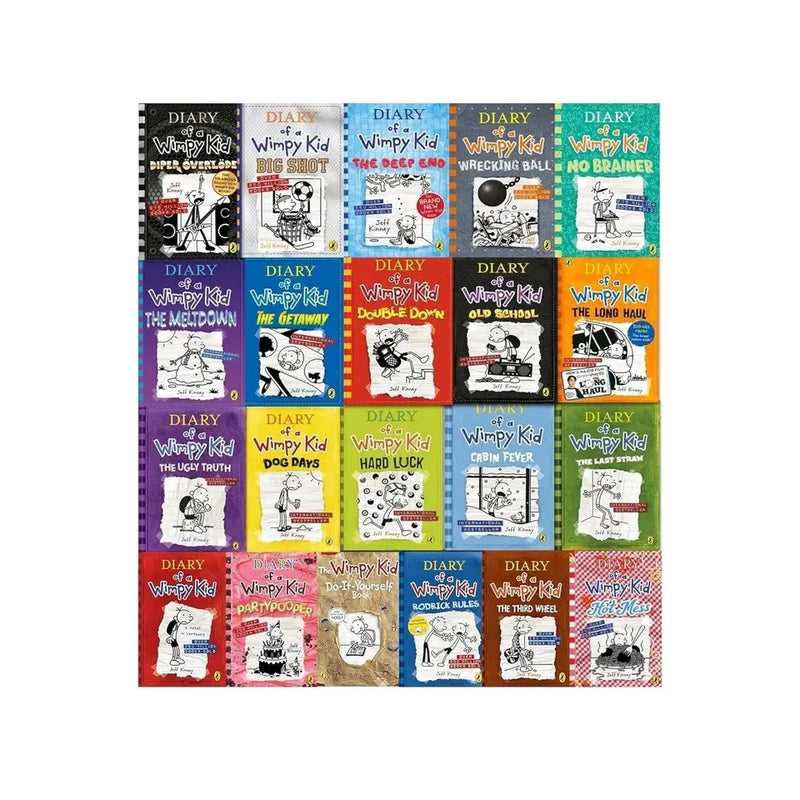 Diary of a Wimpy Kid book series collection by Jeff Kinney, featuring popular titles in a colorful set of 21 books.