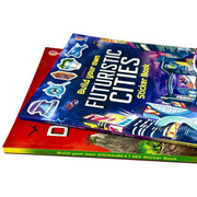 Usborne Build Your Own Sticker Books Collection - 2 Book Set: Dinosaurs and T. Rex + Futuristic Cities | Interactive Build-Your-Own Sticker Activity Books for Kids - The Book Bundle