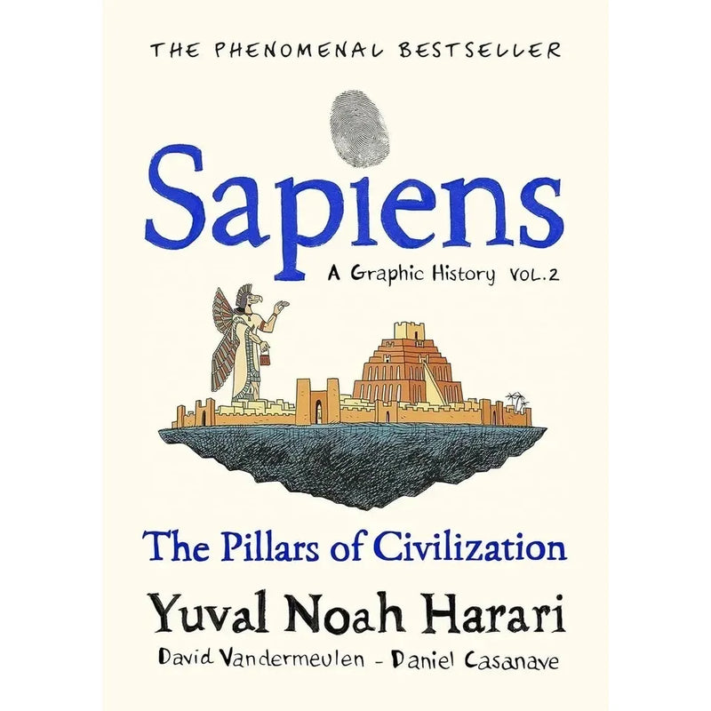 Three-book collection of "Sapiens: A Graphic History" by Yuval Noah Harari, featuring vivid illustrations and non-fiction themes.