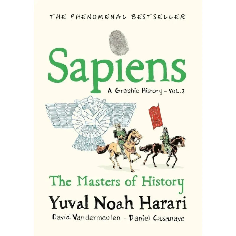 Three-book collection of Sapiens: A Graphic History by Yuval Noah Harari and David Vandermeulen, featuring vintage-style covers.