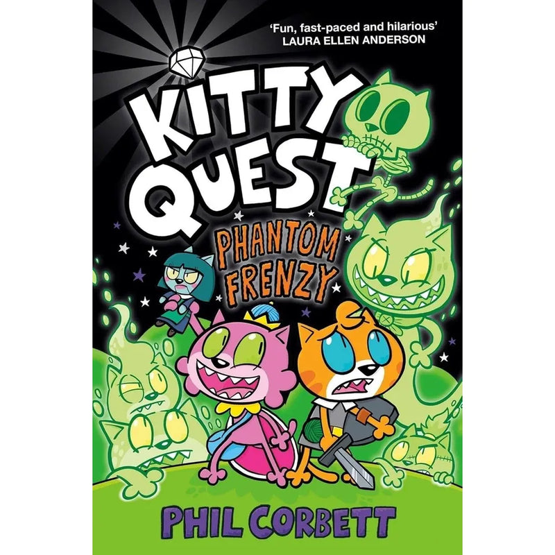 Four-book Kitty Quest series by Phil Corbett, children's fiction collection, featuring colorful book covers from Simon and Schuster UK.