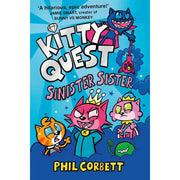 Four-book Kitty Quest series by Phil Corbett, children’s fiction collection, featuring colorful book covers and playful illustrations.