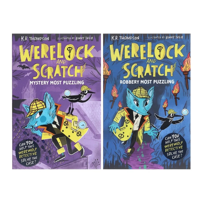 Illustrated Werelock and Scratch Series by K.R. Thompson, two fiction books in Hachette collection, featuring fantasy-themed covers.