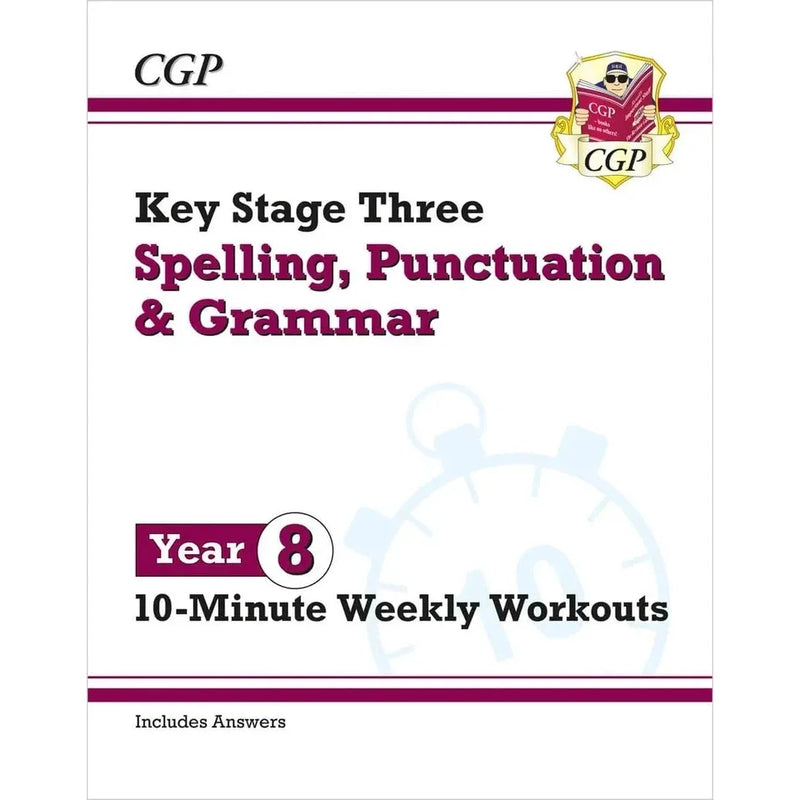 CGP Books KS3 Year 8 Maths, English and Science workbooks for ages 12-13, paperback set