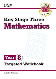 CGP Books KS3 Year 8 Maths, English and Science workbooks for ages 12–13, paperback set
