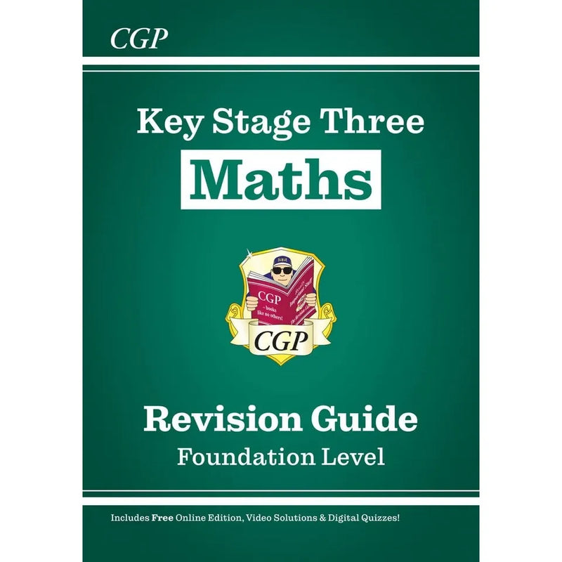 Set of four CGP KS3 revision guides including English, Spelling, Punctuation & Grammar, Maths, and Science textbooks.