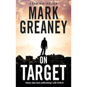 Six paperback books from the Gray Man series by Mark Greaney, featuring spines with titles and author name on the Sphere collection set.