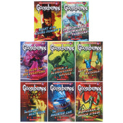Set of eight Goosebumps series books by R. L. Stine in paperback, ideal for ages 9-12, published by Scholastic.