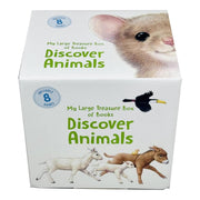 My Large Treasure Box of Books: Discover Animals collection set by Regina Schwarz, featuring 8 colorful animal-themed books.