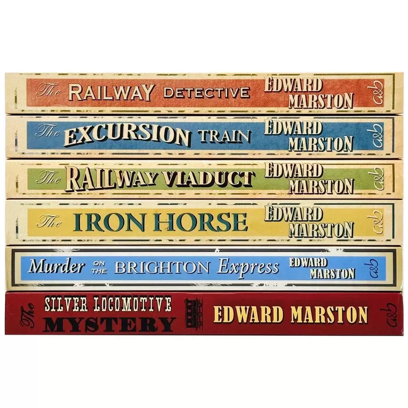 Railway Detective Series 6 books set by Edward Marston, historical mystery novels with vintage railway train covers.