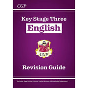 CGP KS3 Revision Guides set featuring English, Spelling, Punctuation, Grammar, Maths, and Science books by CGP Books.