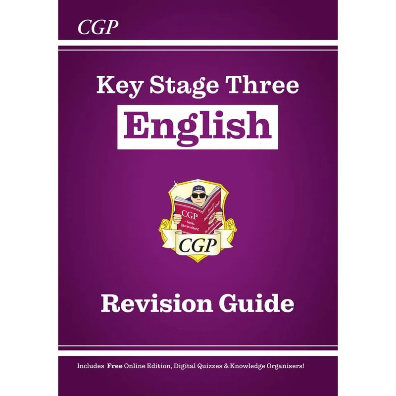 CGP KS3 Revision Guides set featuring English, Spelling, Punctuation, Grammar, Maths, and Science books by CGP Books.