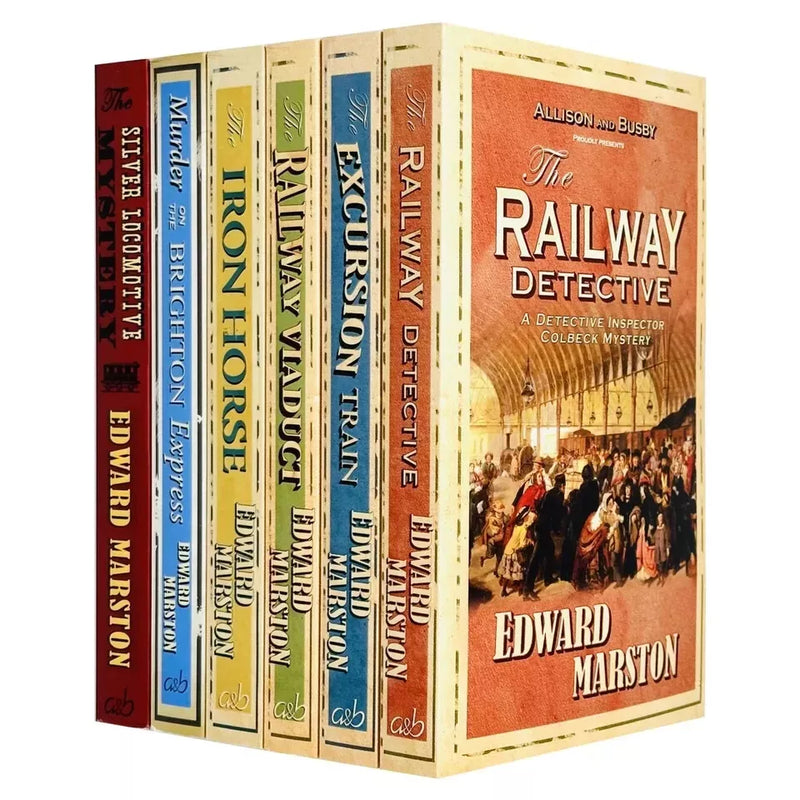 Railway Detective Series 6 books collection by Edward Marston, featuring classic mystery novels with train-themed covers.