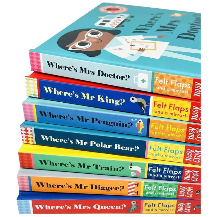 Felt Flaps Series 7 Books Collection Set By Ingela P Arrhenius ( Where's Mrs Queen?,Train, Digger,  Bear, Penguin, King, Doctor) - The Book Bundle