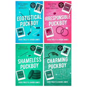 Set of four paperback fiction books from the Puckboys Series 4 Collection by Saxon James and Eden Finley, featuring colorful cover art.