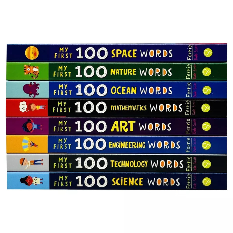 My First STEAM + Words Library boxed set by Chris Ferrie, includes 8 educational books on science, technology, engineering, arts, and math.