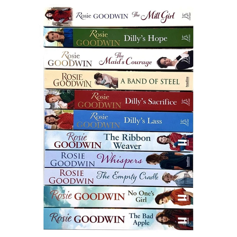 Set of 11 Rosie Goodwin fiction paperback books from the Rosie Goodwin Collection by Zaffre, displayed with colorful covers.
