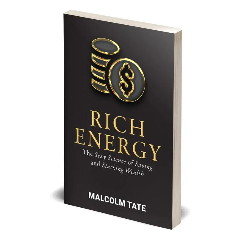 Cover image of "Rich Energy: The Sexy Science of Saving & Stacking Wealth" by Malcolm Tate, published by Rupa Publications.