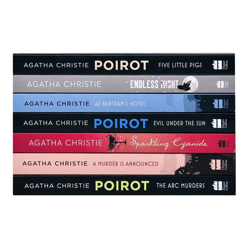Set of seven Agatha Christie paperback mystery novels including The ABC Murders and A Murder Is Announced, published by HarperCollins.
