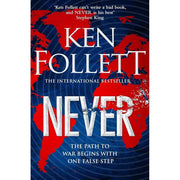 Three paperback Ken Follett thriller books from the Pan Macmillan collection, including Eye of the Needle, A Place Called Freedom, and Never.