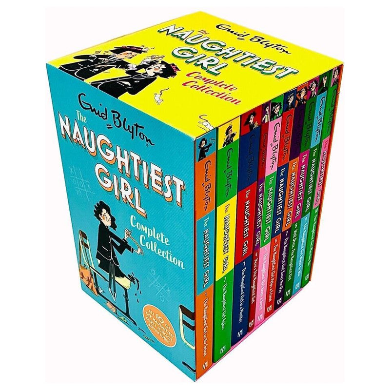 Complete collection of The Naughtiest Girl 10 Book Box Set by Enid Blyton, featuring colorful book covers from Hodder Children's Books.