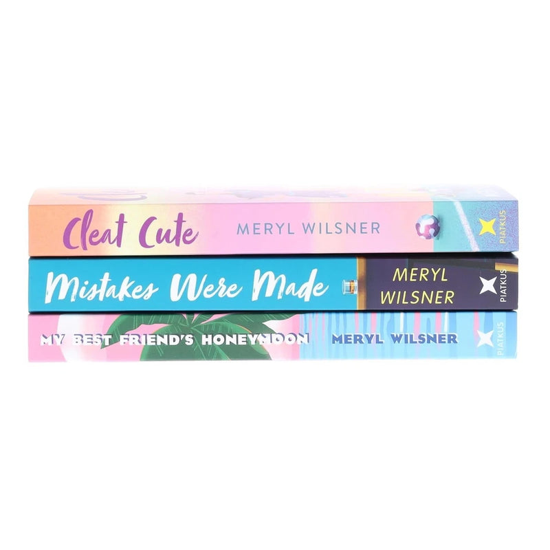 Meryl Wilsner Collection of three paperback fiction books: Mistakes Were Made, Cleat Cute, and My Best Friend's Honeymoon.