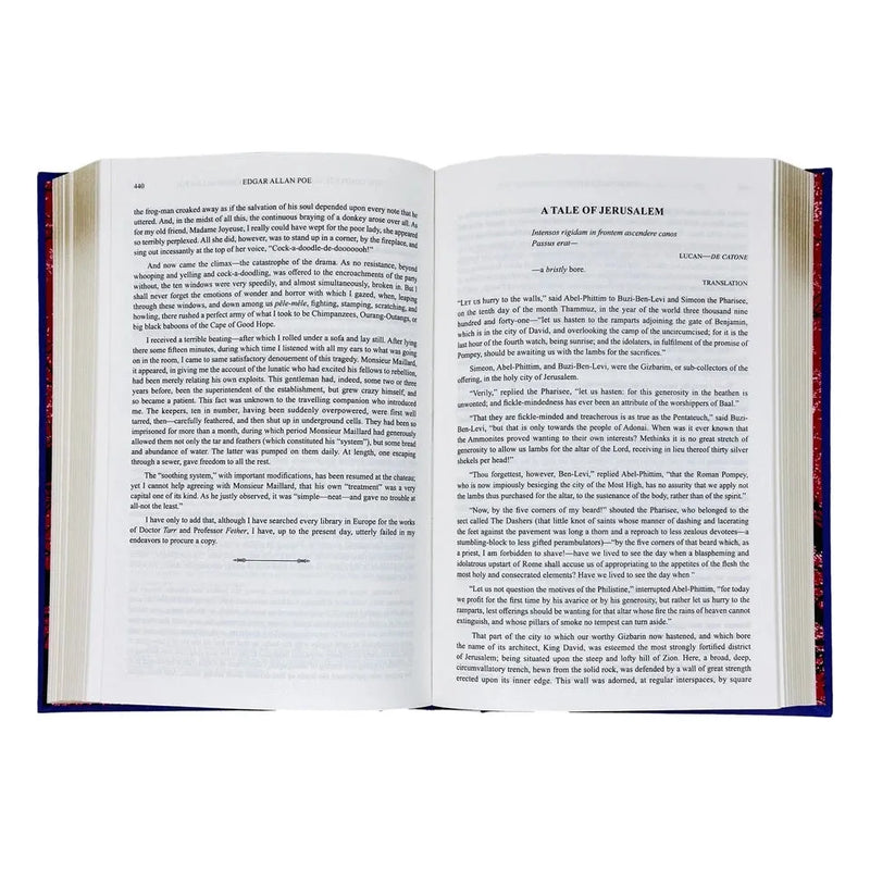 Leather-bound book of Edgar Allan Poe's complete tales and poems by Wilco International LLP Ltd, deluxe edition with detailed cover design.