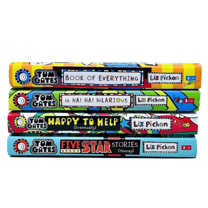 Tom Gates Series 4 Books Collection Set By Liz Pichon (Ha! Ha! Hilarious, Book of Everything, Five Star Stories and Happy to Help (eventually)) - The Book Bundle