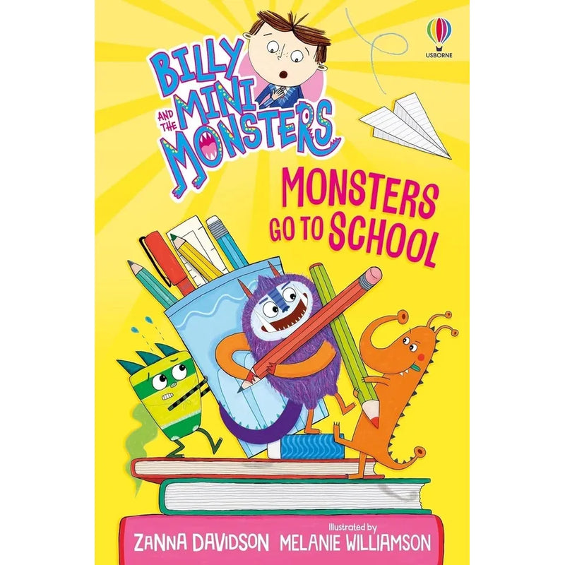 Set of six Billy and the Mini Monsters Series books by Zanna Davidson, published by Usborne Publishing, featuring colorful book covers.