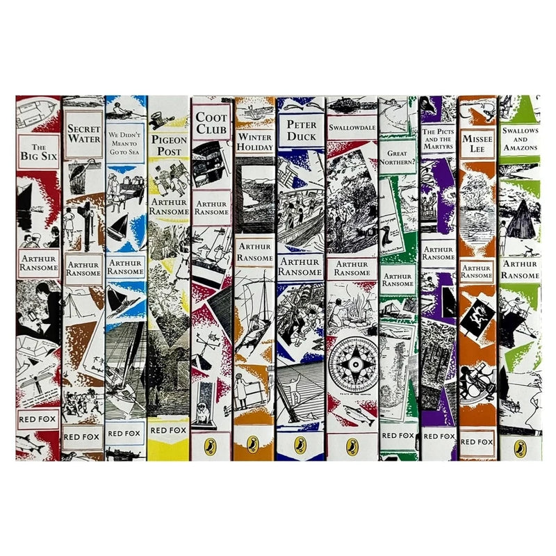 Vintage Arthur Ransome Swallows and Amazons 12-book collection set for children ages 9-12, paperback edition, classic children's books.
