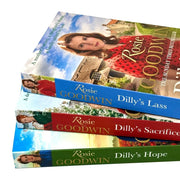 Three paperback books from Rosie Goodwin's Dilly's Story Series collection set, featuring colorful covers and fiction titles.