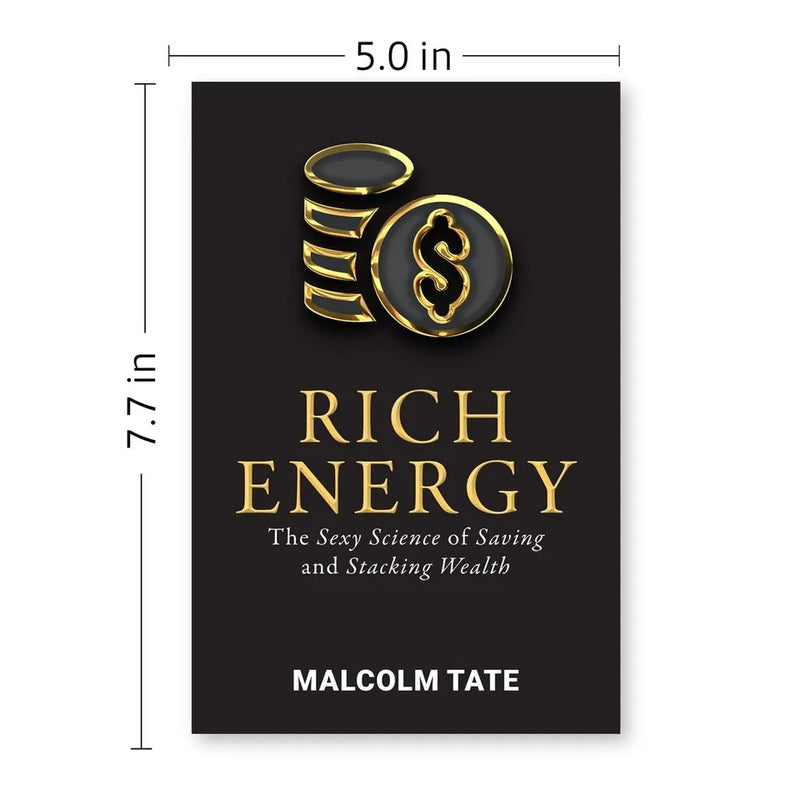 Cover of "RICH ENERGY: The Sexy Science of Saving & Stacking Wealth" by Malcolm Tate, published by Rupa Publications.