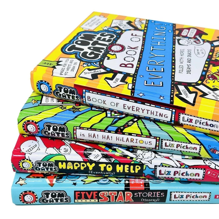 Tom Gates Series 4 Books Collection Set By Liz Pichon (Ha! Ha! Hilarious, Book of Everything, Five Star Stories and Happy to Help (eventually)) - The Book Bundle